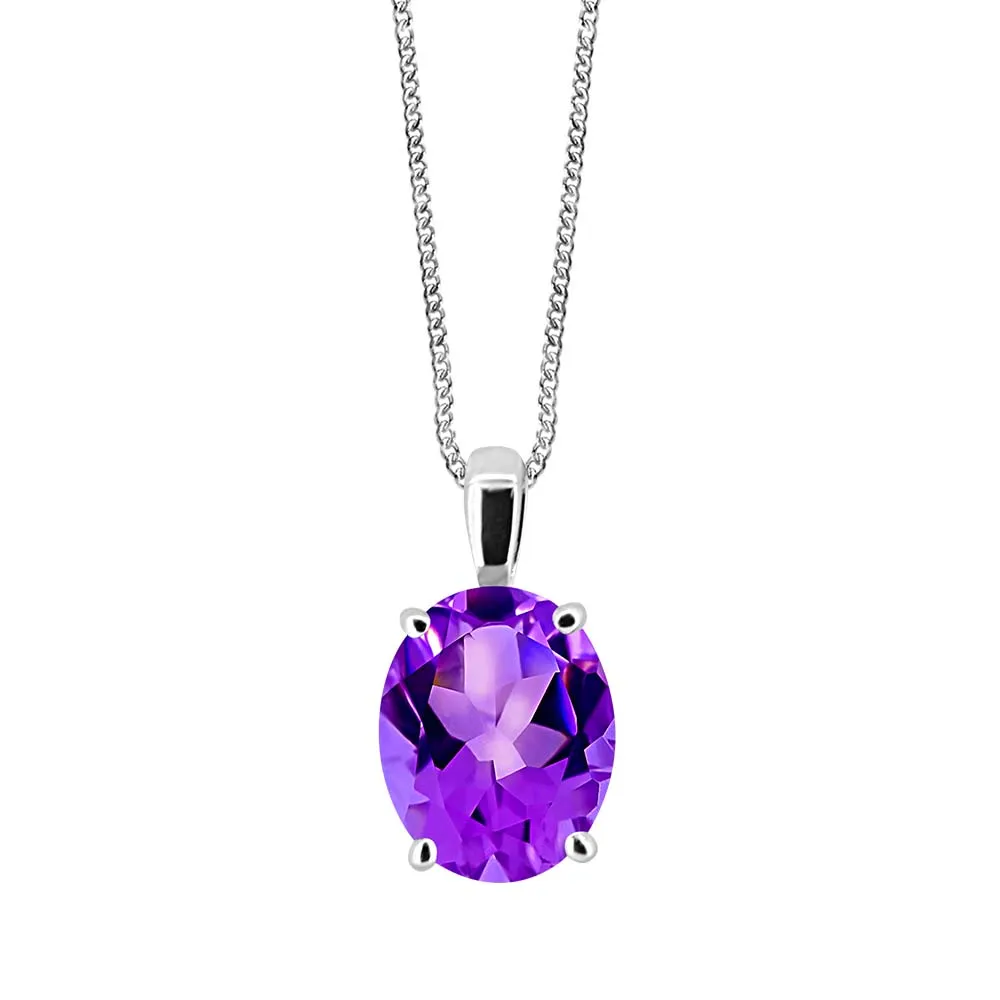 Ava Pendant with Amethyst 10kt White Gold Chain