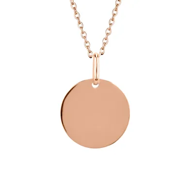 14MM Engravable Disc Pendant in 10kt Rose Gold with Chain