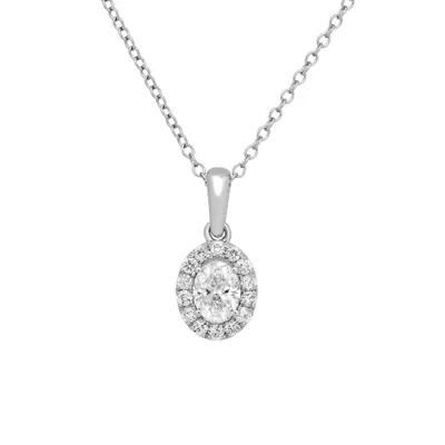 Classic Halo Pendant with .50 Carat TW of Lab Created Diamonds 14kt White Gold Chain