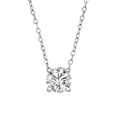 Classic Solitaire Pendant with 1.00 Carat Lab Created Diamonds 14kt White Gold Chain