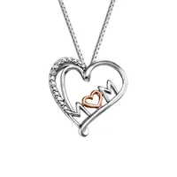 Mom Heart Pendant in Sterling Silver and 10kt Rose Gold with Chain