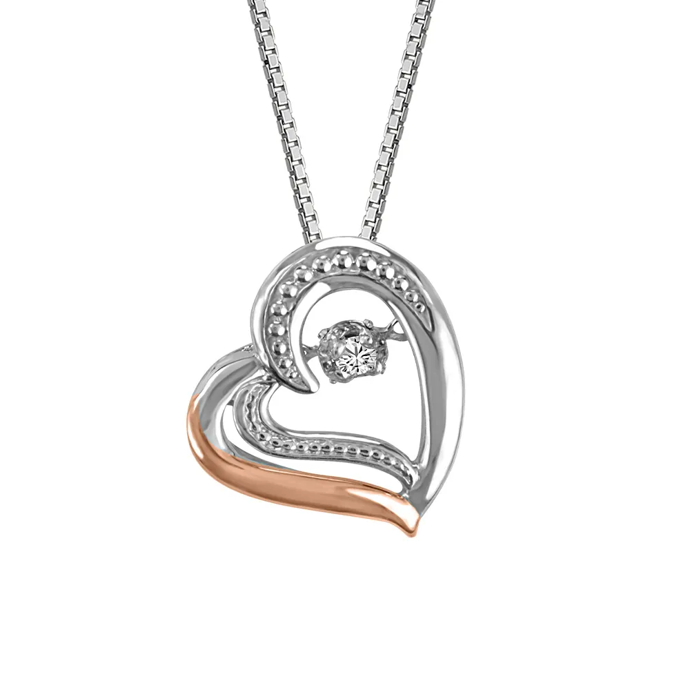 Heart Pendant with .02 Carat TW of Diamonds in Rose Gold Plated Sterling Silver with Chain