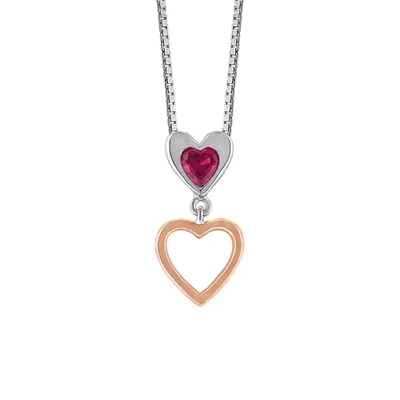 Heart Pendant with Created Ruby and Rose Tone in Sterling Silver