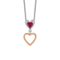 Heart Pendant with Created Ruby and Rose Tone in Sterling Silver