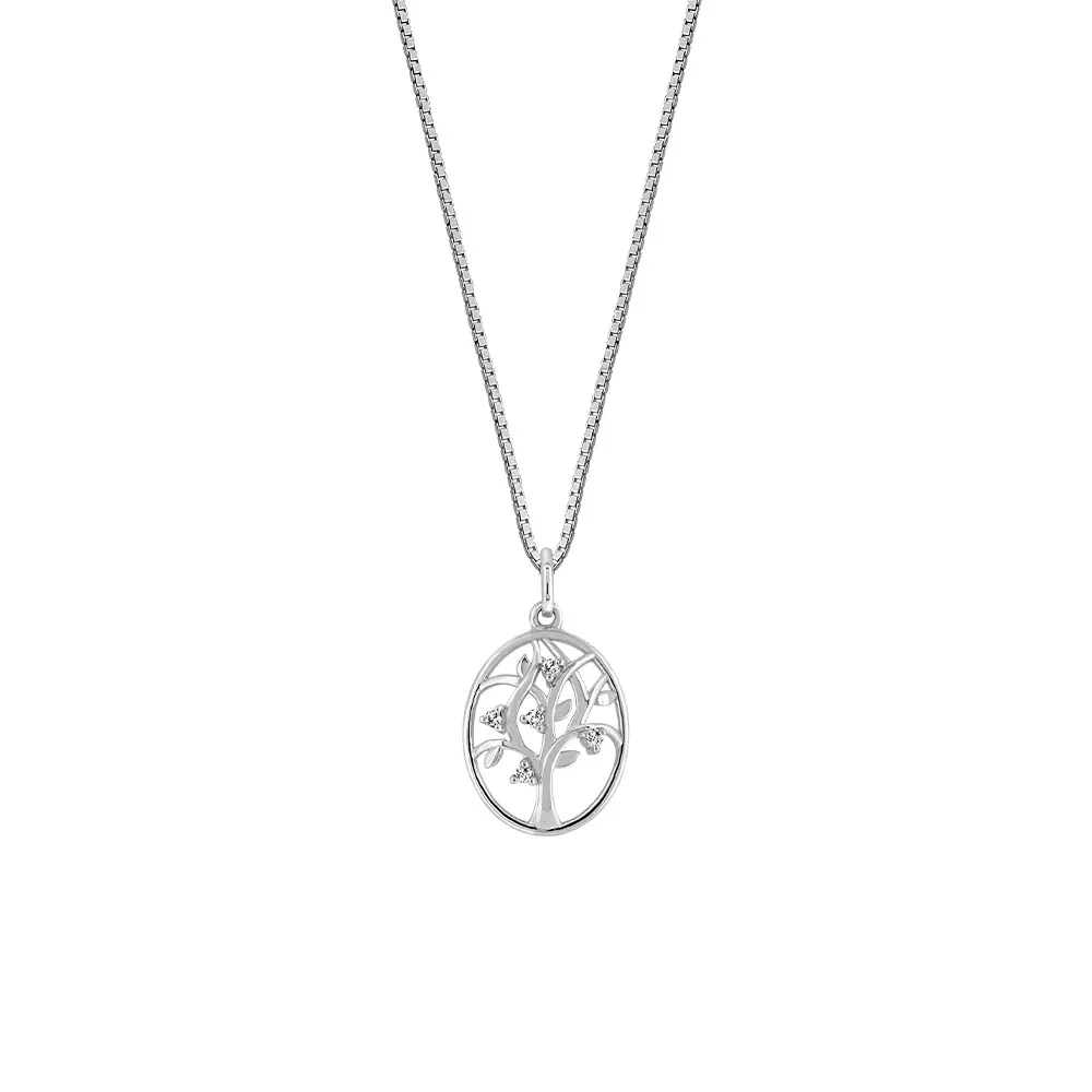 Family Tree Pendant with Cubic Zirconia in Sterling Silver with Chain