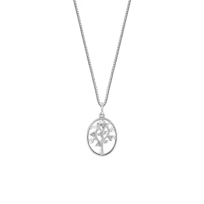 Family Tree Pendant with Cubic Zirconia in Sterling Silver with Chain