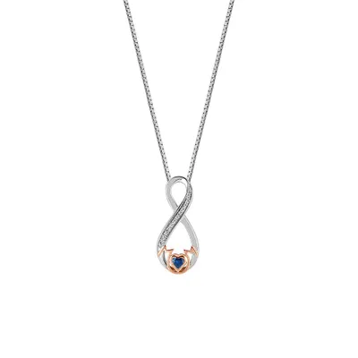 Infinity Mom Pendant with .04 Carat TW of Diamonds and Blue Sapphire in Sterling Silver with Chain