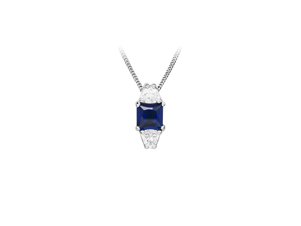 Pendant With Created Blue Sapphire and Cubic Zirconia in Sterling Silver With Chain