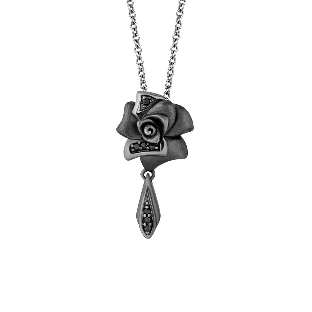 Enchanted Disney Villains Maleficent Pendant with .04 Carat TW of Black Diamonds Sterling Silver Chain