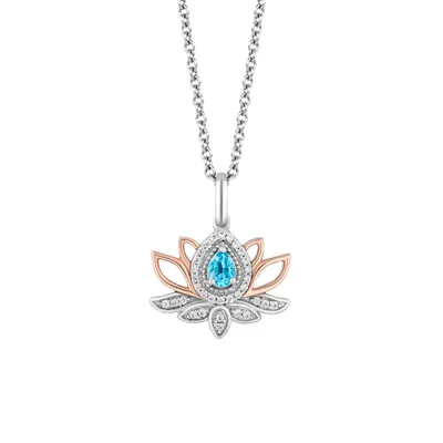 Enchanted Disney Jasmine Pendant with Blue Topaz and .10 Carat TW of Diamonds in Sterling Silver and 10kt Rose Gold