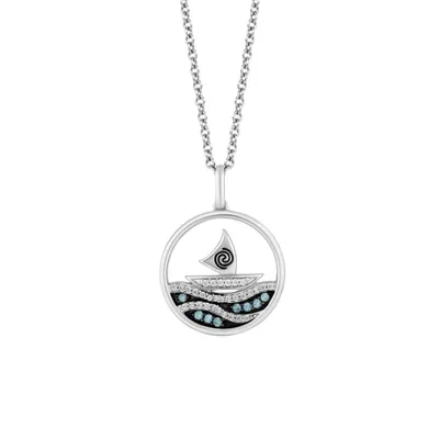 Enchanted Disney Moana Pendant with Blue Topaz and .10 Carat TW of Diamonds Sterling Silver Chain