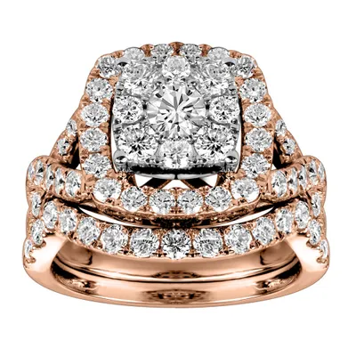 Halo Bridal Set with 1.00 Carat TW of Diamonds 10kt Rose Gold