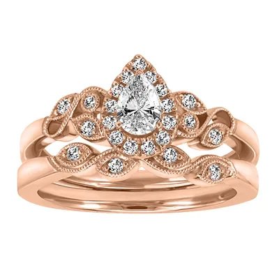 Pear Shape Bridal set with .50 Carat TW of Diamonds 14kt Rose Gold