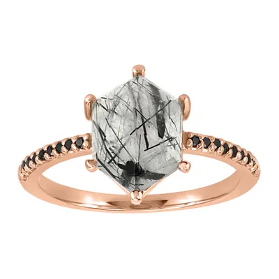 Ring with Rutilated Quartz and .07 Carat TW of Black Diamonds 10kt Rose Gold