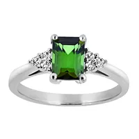 Ring with Green Tourmaline and .10 Carat TW of Diamonds 14kt White Gold