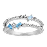 Ring with Blue Topaz and Cubic Zirconia in Sterling Silver