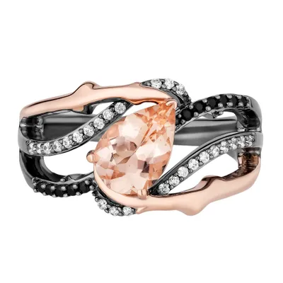 Enchanted Disney Villains Maleficent Ring with Morganite and .20 Carat TW of Diamonds in Sterling Silver and 10kt Rose Gold