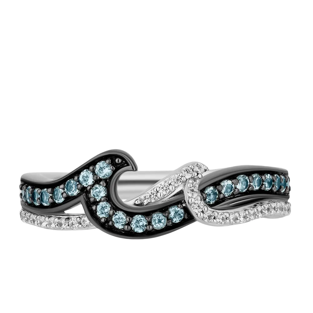 Enchanted Disney Moana Ring with Blue Topaz and .10 Carat TW of Diamonds in Sterling Silver