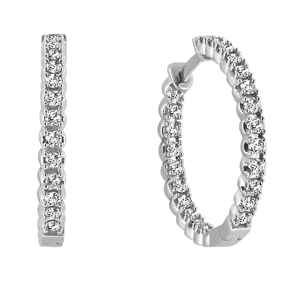 Inside Out Hoop Earrings with 1.00 Carat TW of Diamonds 10kt White Gold