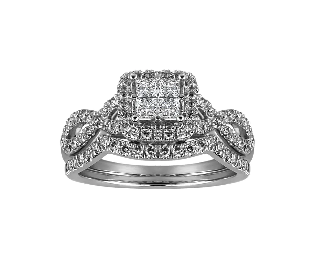 Bridal Set with 1.00 Carat TW of Diamonds 14kt White Gold