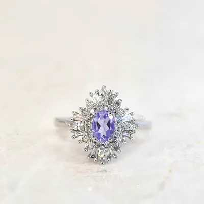 Ring with Amethyst and .53 Carat TW of Diamonds in 14kt White Gold