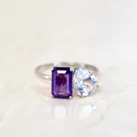 Toi et Moi Ring with Amethyst and White Topaz in 14kt White Gold