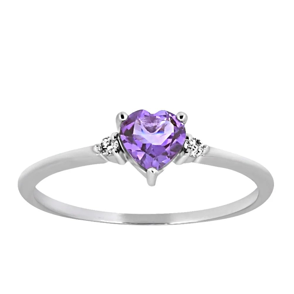 Heart Ring with Amethyst and .03 Carat TW of Diamonds in 10kt White Gold