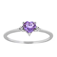 Heart Ring with Amethyst and .03 Carat TW of Diamonds in 10kt White Gold