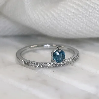 Ring with 3.8MM Blue Sapphire and .12 Carat TW of Diamond in 10kt White Gold