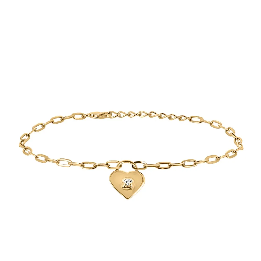 6.5″+1″Heart Bracelet with White Topaz Gold Plated Sterling Silver