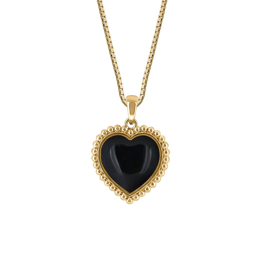 Heart Pendant with Black Onyx in Gold Plated Sterling Silver with Chain