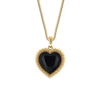 Heart Pendant with Black Onyx in Gold Plated Sterling Silver with Chain