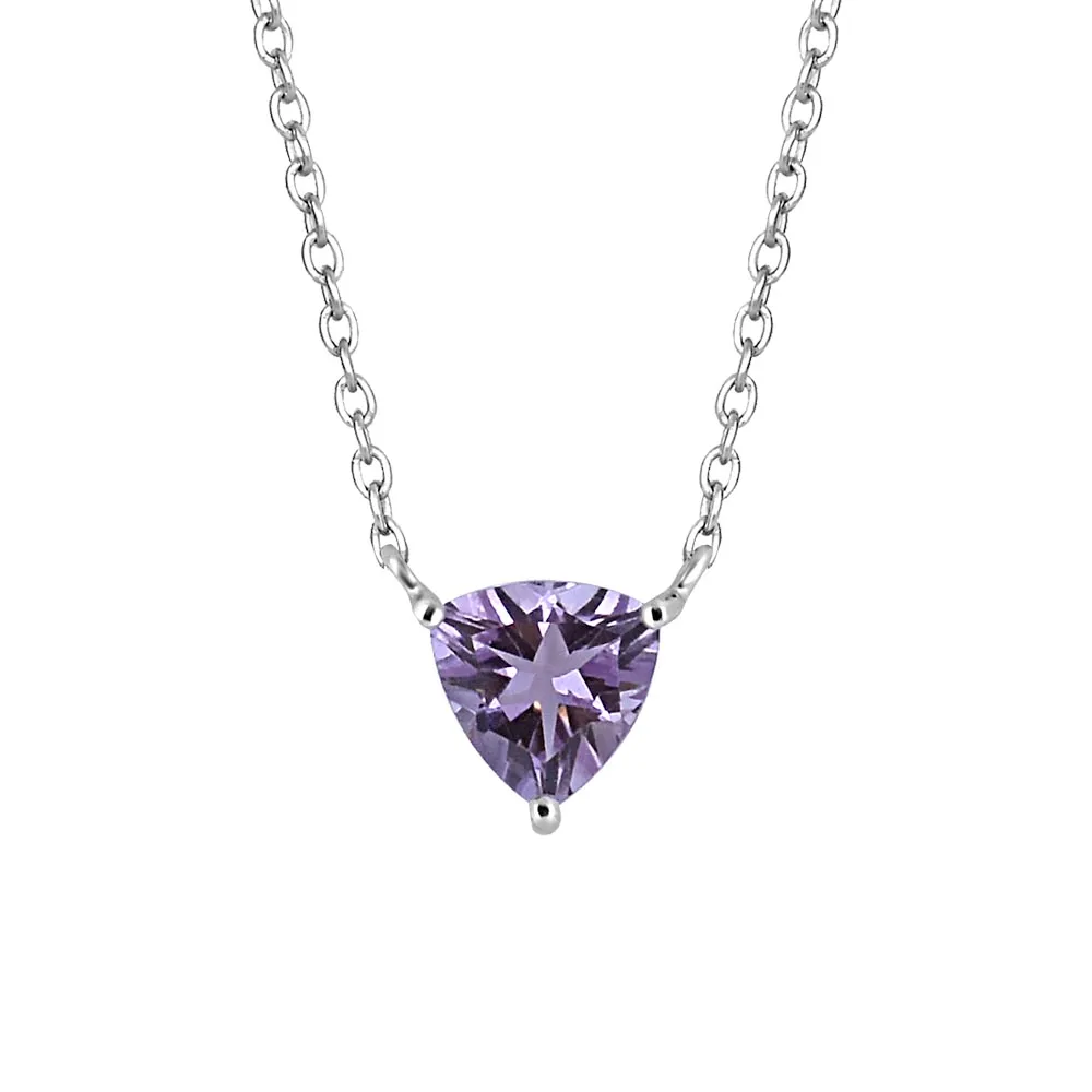 16″+2″ 7MM Trillion Amethyst Necklace in Sterling Silver