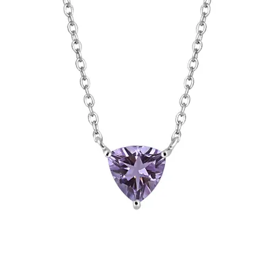 16″+2″ 7MM Trillion Amethyst Necklace in Sterling Silver