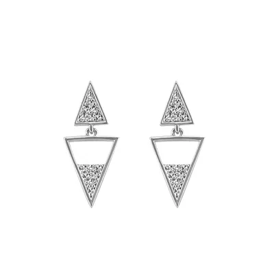 Pave Triangle Earrings with Cubic Zirconia in Sterling Silver