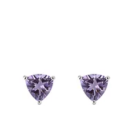 Stud Earrings with Trillion Amethyst in Sterling Silver