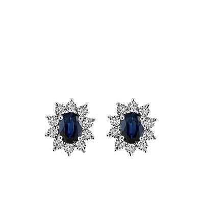 Earrings with Blue Sapphire and .30 Carat TW of Diamonds 10kt White Gold