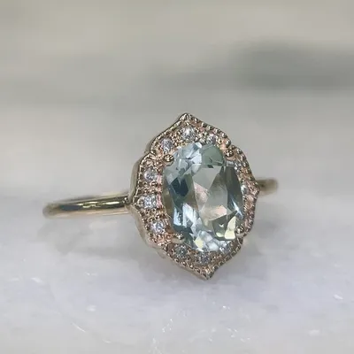 Ring with 8X6MM Oval Green Amethyst and .08 Carat TW of Diamonds in 10kt Yellow Gold