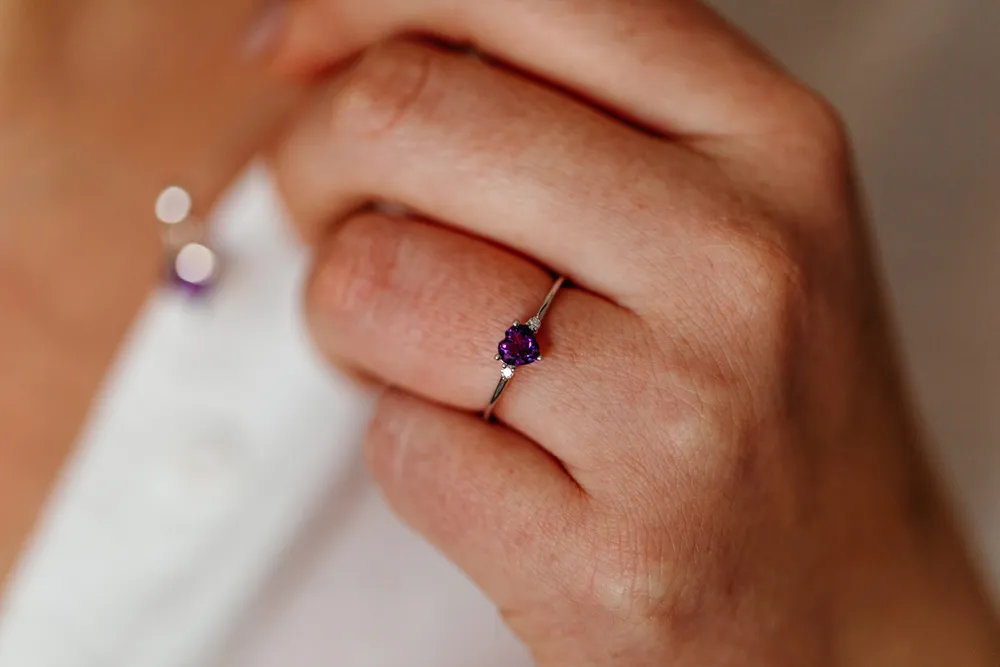 Heart Ring with Amethyst and .03 Carat TW of Diamonds in 10kt White Gold