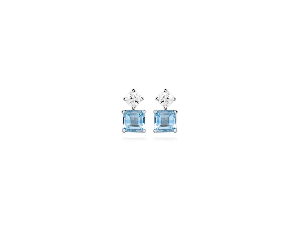 Earrings with Blue Topaz and Cubic Zirconia Sterling Silver