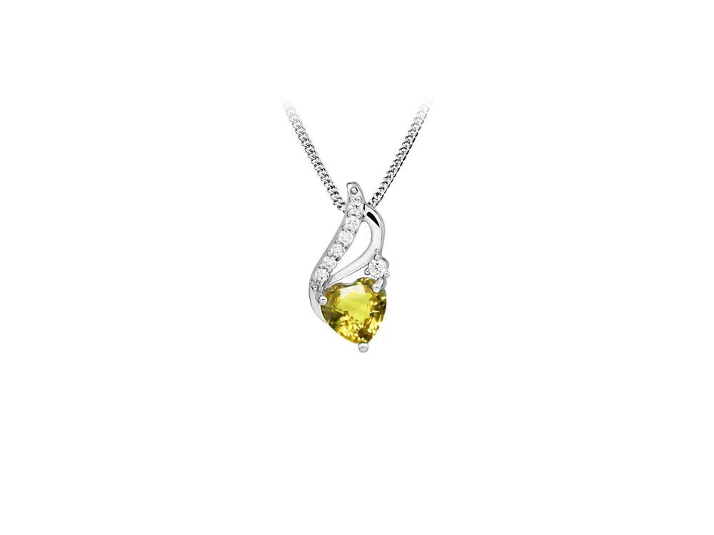 Pendant with Olive Green Quartz and Cubic Zirconia Sterling Silver