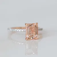 Ring with 8X6MM Emerald Cut Morganite and .20 Carat TW of Diamonds 14kt Rose Gold