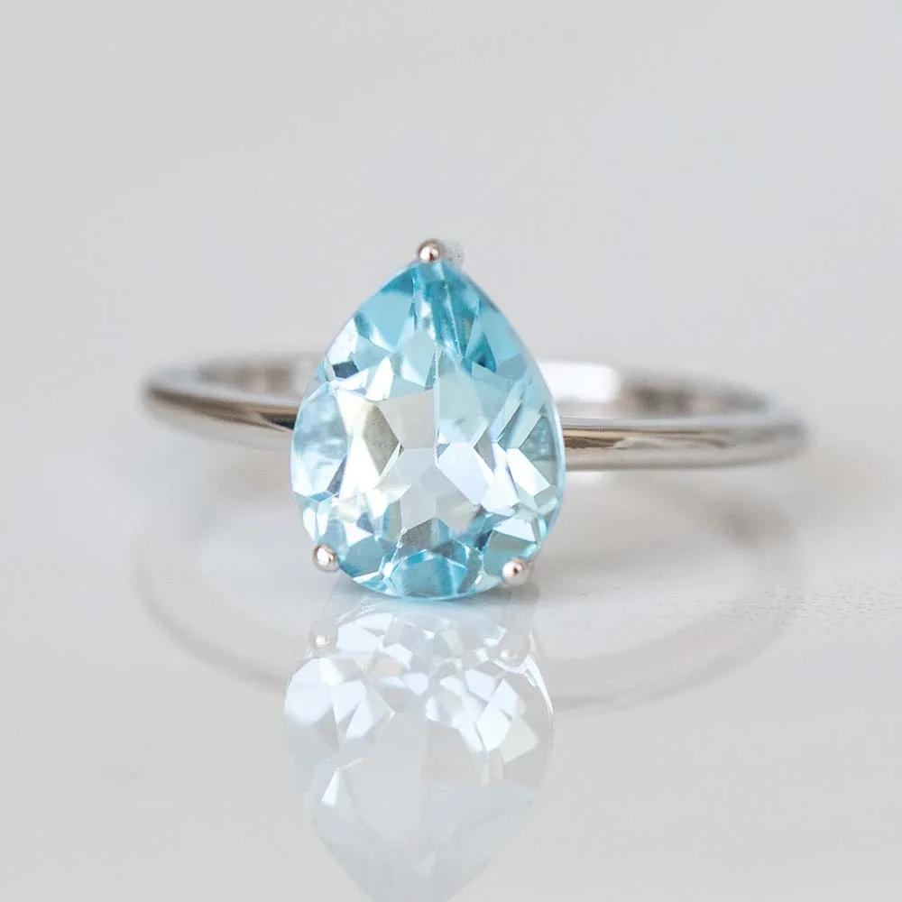 Ring with 8X10MM Pear Blue Topaz in 10kt White Gold