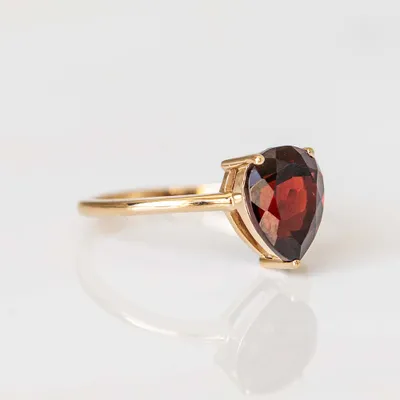 Ring with 8X10MM Pear Garnet in 10kt Yellow Gold