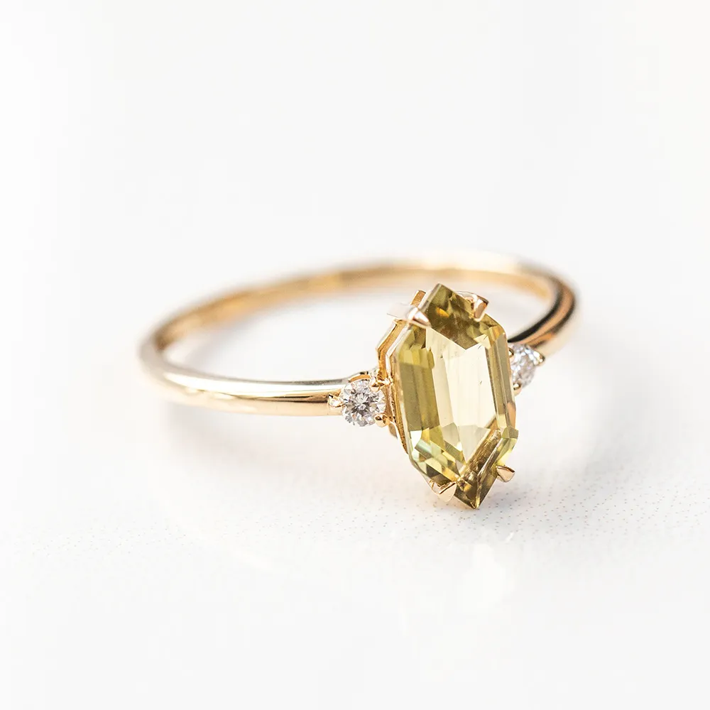 Ring with Olive Quartz and .06 Carat TW of Diamonds in 14kt Yellow Gold