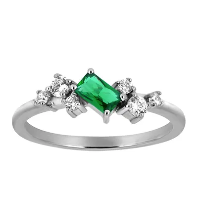 Ring with Created Emerald and Cubic Zirconia in Sterling Silver