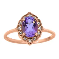 Ring with Oval Pink Amethyst and .08 Carat TW of Diamonds in 10kt Rose Gold