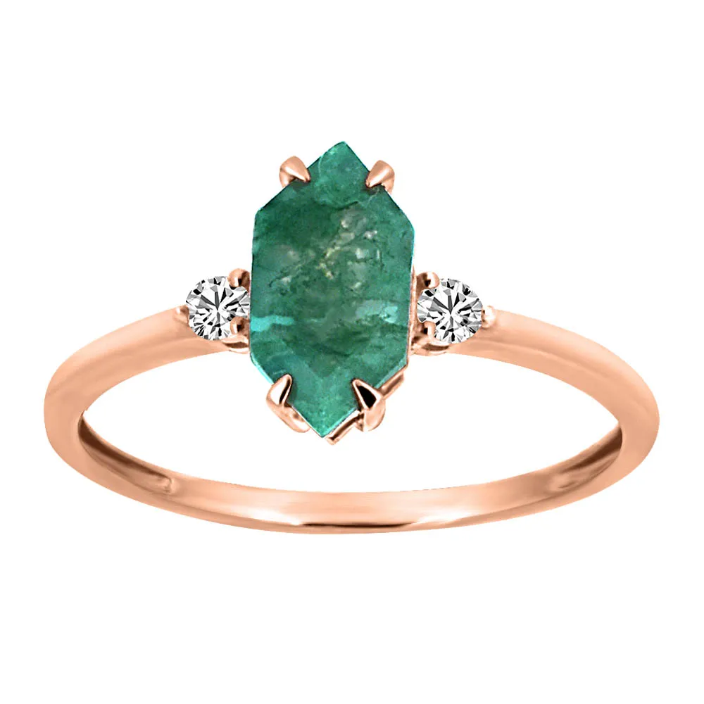 Ring with Moss Agate and .06 Carat TW of Diamonds 14kt Rose Gold