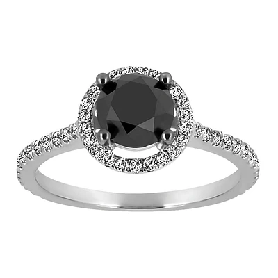 Engagement Ring with 1.55 Carat TW of Black and White Diamonds in 14kt White Gold