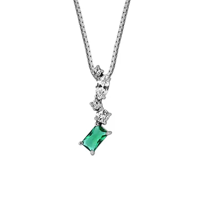 Pendant with Created Emerald and Cubic Zirconia in Sterling Silver with Chain